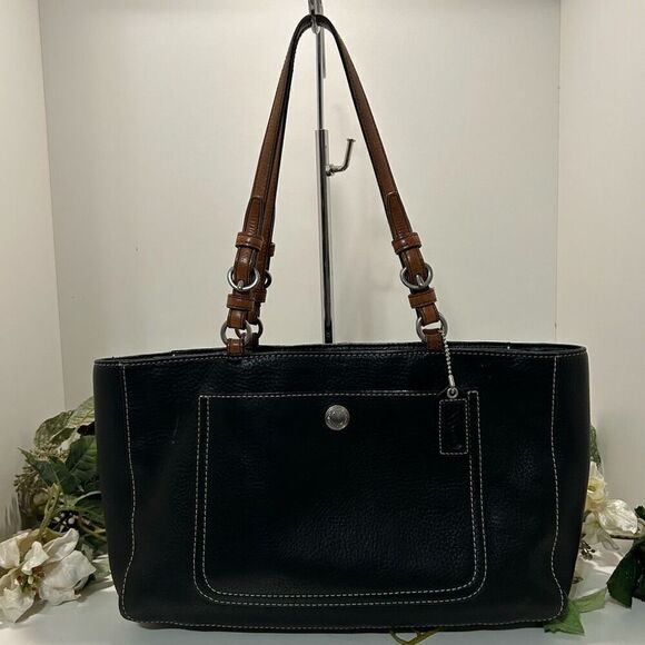 Coach Handbags - Coach Chelsea Tote Shoulder Bag Womens Medium Black Pebbled Leather Double Strap